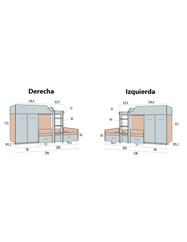Cama litera block Basic con nido,...