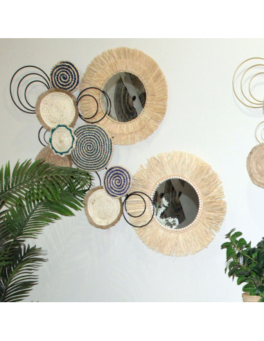 Adorno círculos pared metal/paja...