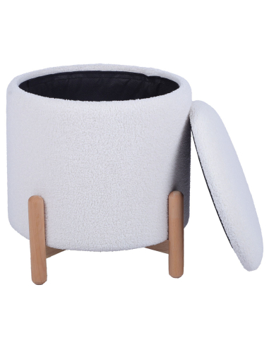 Puf con almacenamiento blanco y madera