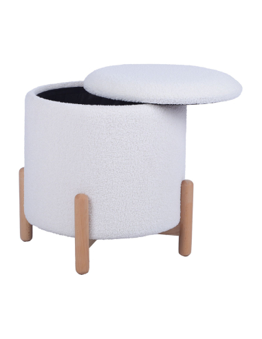Puf con almacenamiento blanco y madera
