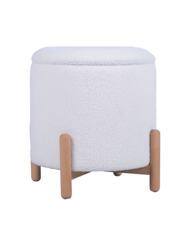 Puf con almacenamiento blanco y madera