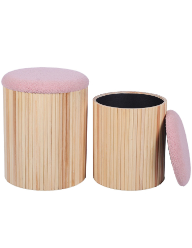 Set de 2 pufs con almacenamiento rosa