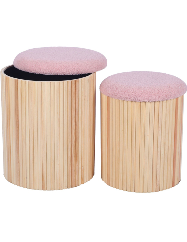 Set de 2 pufs con almacenamiento rosa