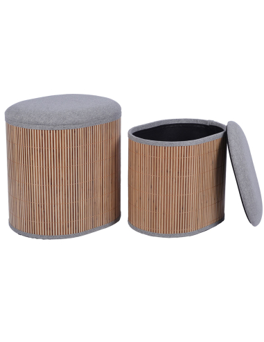 Set de 2 pufs de bambú con tapa gris...