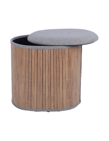 Set de 2 pufs de bambú con tapa gris...