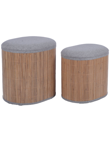 Set de 2 pufs de bambú con tapa gris...
