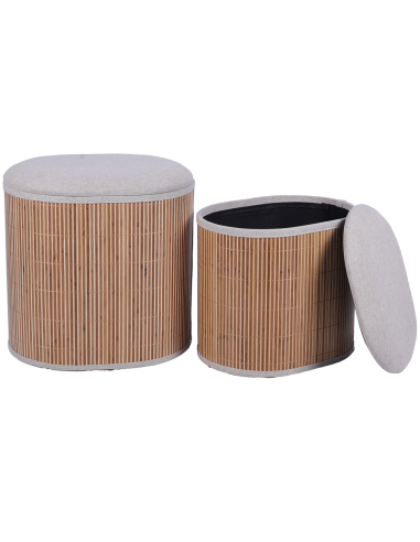 Set de 2 pufs de bambú gris acolchado