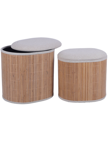 Set de 2 pufs de bambú gris acolchado