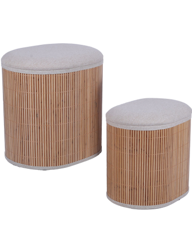 Set de 2 pufs de bambú gris acolchado