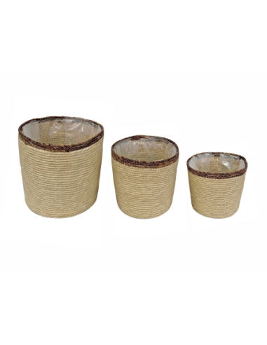 Set 3 maceteros ribete burdeos 24 cm