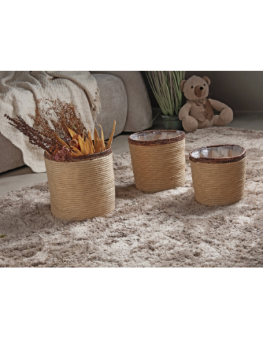 Set 3 maceteros ribete burdeos 24 cm