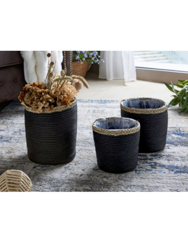 Set 3 maceteros negro ribete natural...