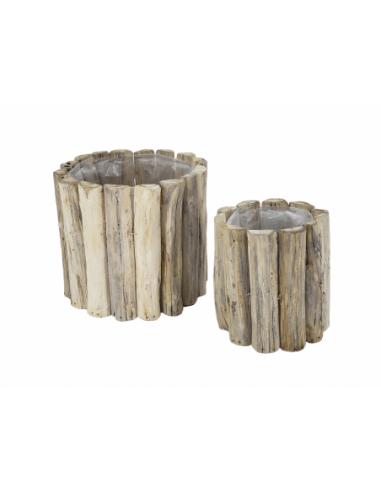 Set 2 maceteros redondo madera 24 cm