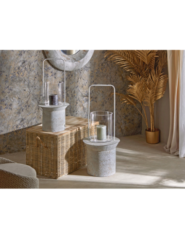 Farol metal con asa blanco jaspeado...