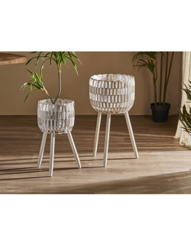 Set 2 maceteros entramado decape blanco