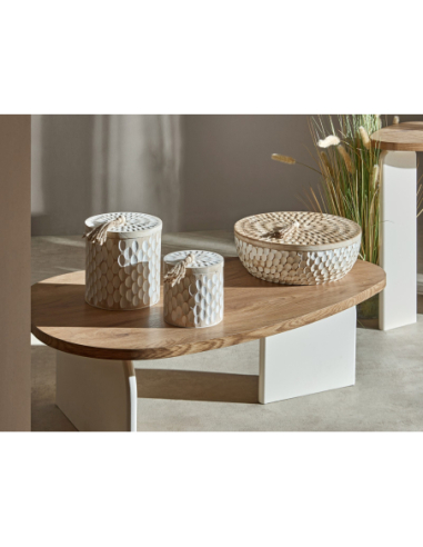 Caja grabado lobulado blanco tapa