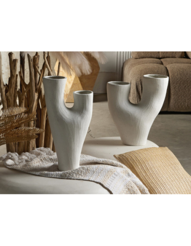 Jarrón decorativo símil piedra blanco