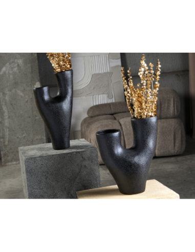 Jarrón decorativo símil piedra negro