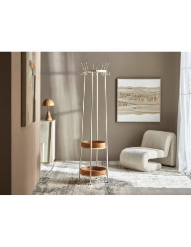 Perchero de pie con 2 estantes blanco...