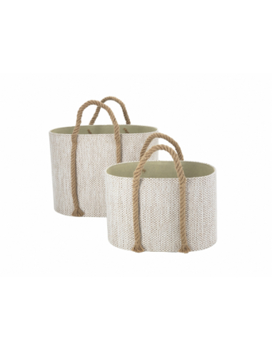 Set 2 cestos natural con asas cuerda