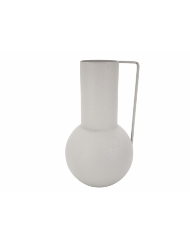 Jarrón decorativo metal blanco asa 36 cm