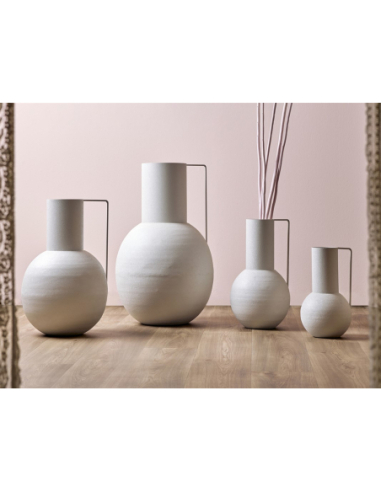 Jarrón decorativo metal blanco asa 36 cm