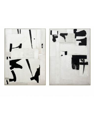 Set 2 cuadros abstractos trazos negro...