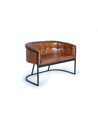 Sofá 2 plazas piel marrón capitoné