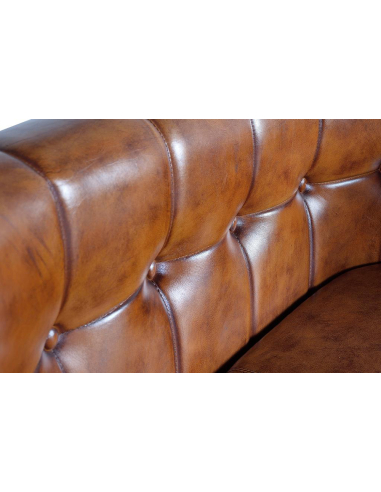 Sofá 2 plazas piel marrón capitoné