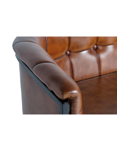 Sofá 2 plazas piel marrón capitoné