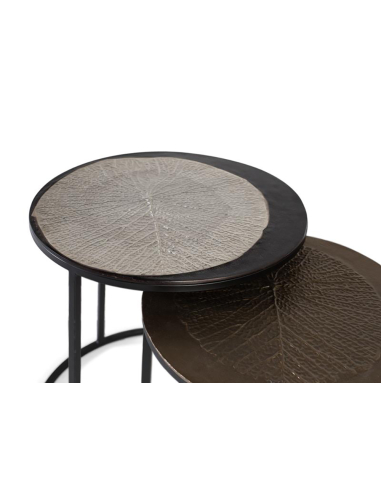 Set de 2 mesas auxiliares textura hojas Set de 2 mesas auxiliares textura hojas