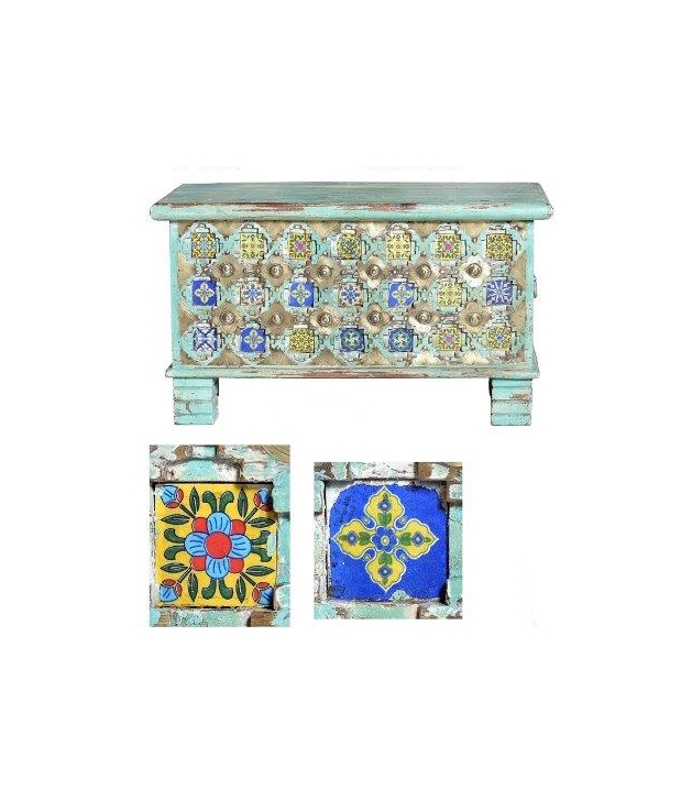 Baúl en madera mango color menta