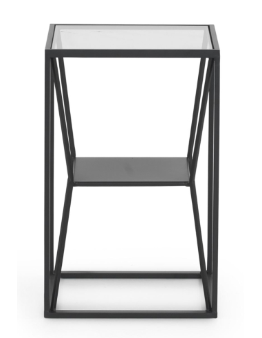 Mesa auxiliar metálica negra con cristal