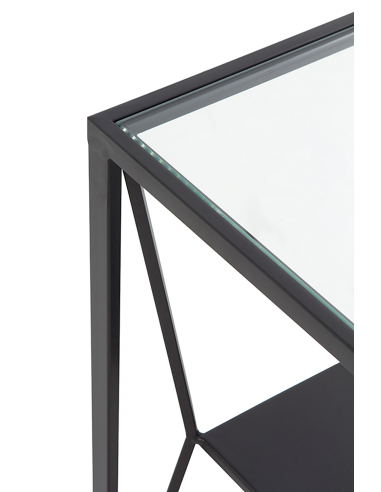 Mesa auxiliar metálica negra con cristal