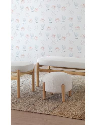 Puf Ola tapizado en bouclé blanco