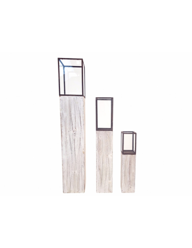 Set de 3 portavelas en madera gris y...