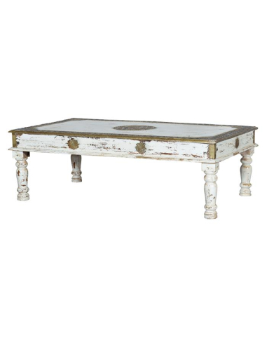 Mesa de centro blanca de madera mango