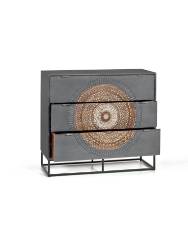 Cómoda 3 cajones en madera de mango y...