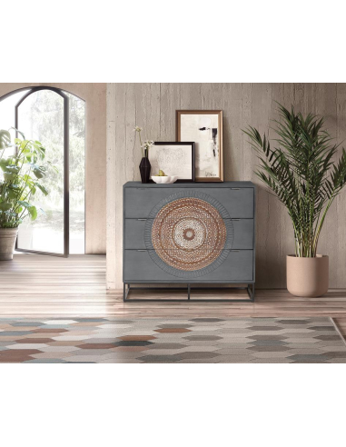 Cómoda 3 cajones en madera de mango y...