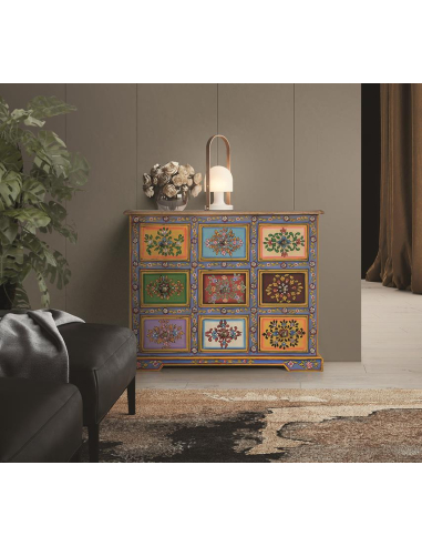 Cómoda 9 cajones en madera de mango