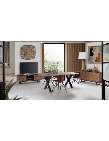 Mesa de comedor fija madera y metal X...