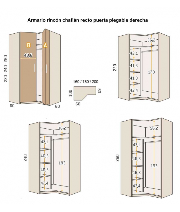 Armario rincón curvo recto Armario rincón curvo recto