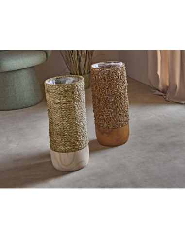 Jarrón-paragüero trenzado madera