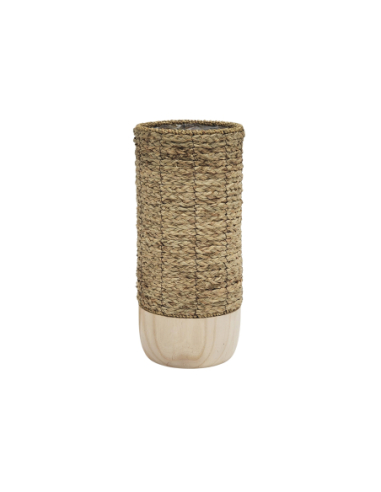 Jarrón-paragüero cuerda natural madera
