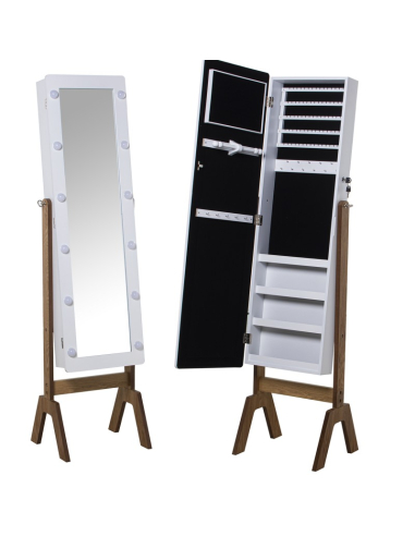 Espejo joyero pie de madera con luces...