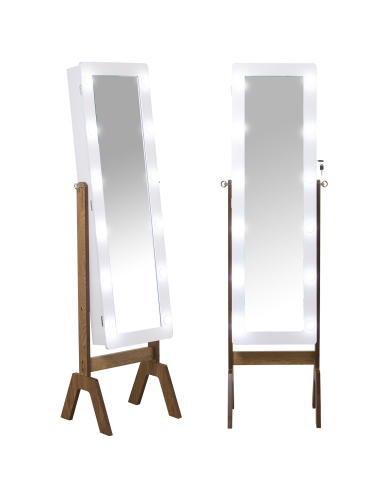 Espejo joyero pie de madera con luces...