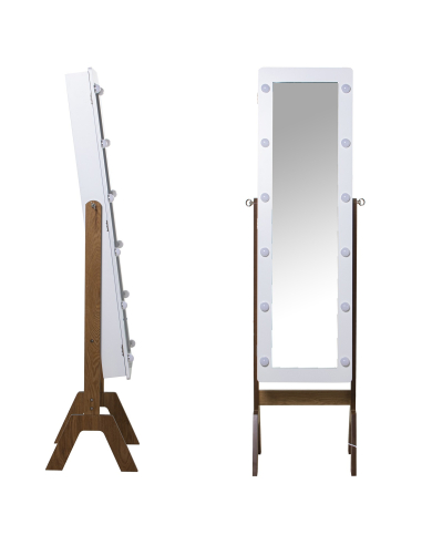 Espejo joyero pie de madera con luces...