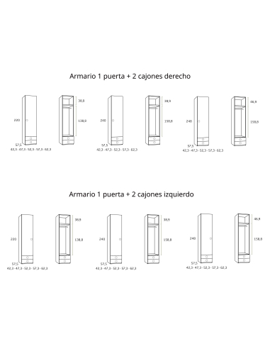Armario juvenil 1 puerta 2 cajones...