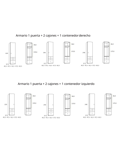 Armario juvenil 1 puerta 2 cajones...