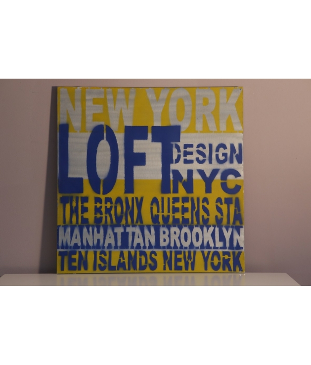 Cuadro New York en azul, amarillo y plata